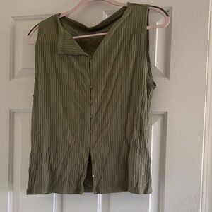 Abercrombie & Fitch Olive Sleeveless Button-Front Top
